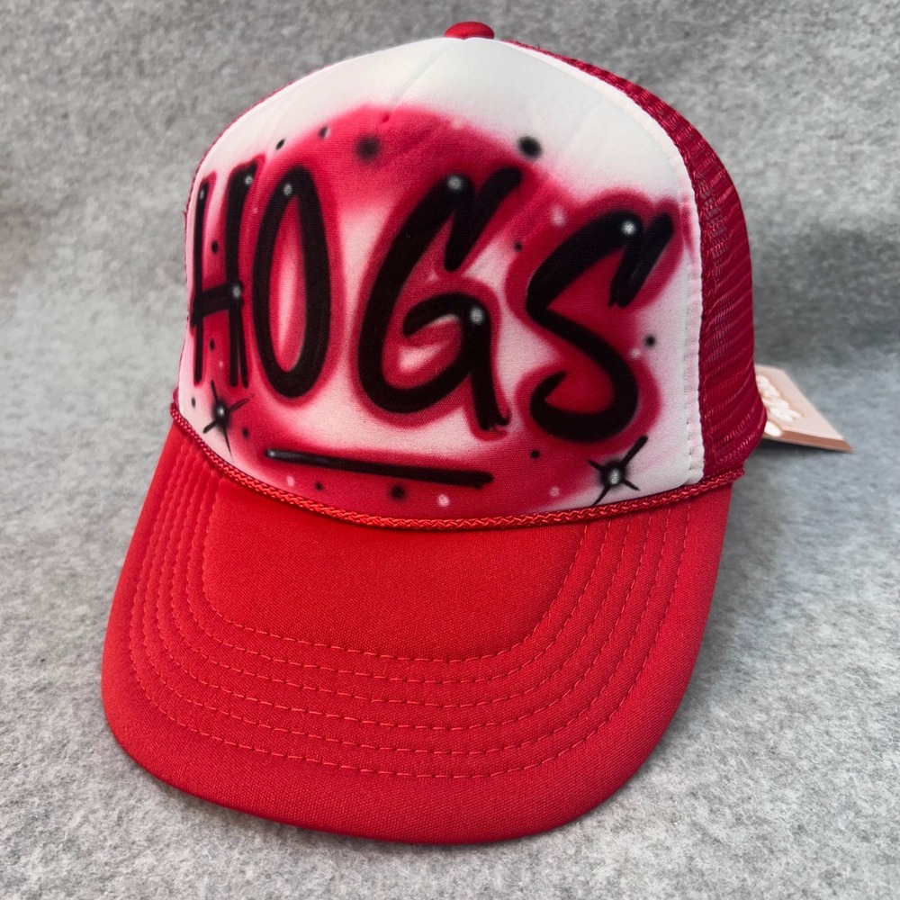 Arkansas Razorbacks HOGS Airbrushed Unisex Red Nissun Trucker Snapback Hat OSFA
